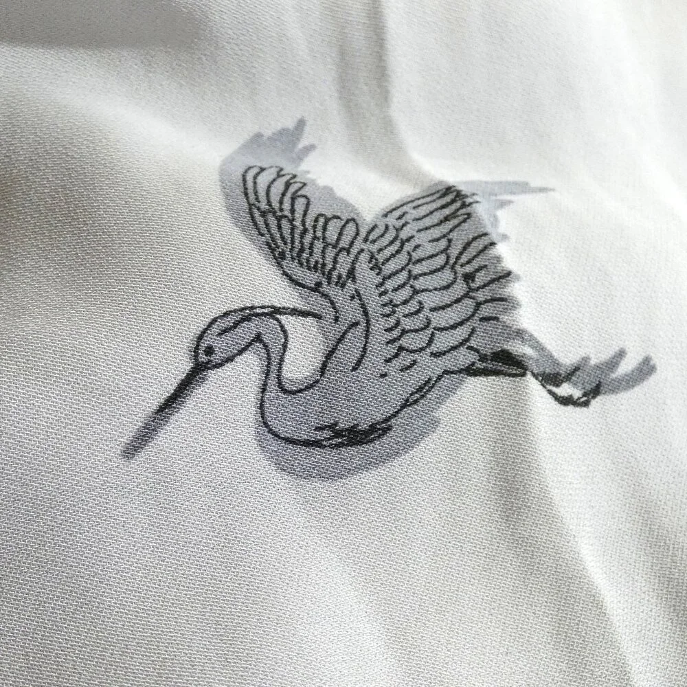 Great Plains Blouse Women Size S Gray Cranes Birds Designer Top Long Sleeve - Picture 7 of 10